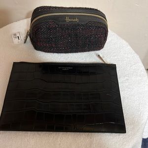 Aspinal of London leather Tolietry with Harrods of London makeup and tweed case